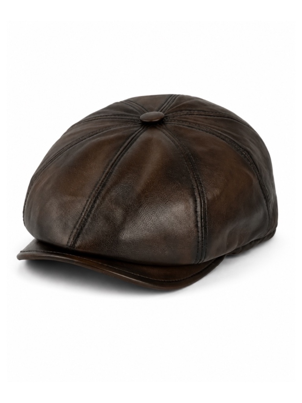 Vintage Leather Newsboy Hat Cabbie Beret Handmade 8-panel Leather  Hat